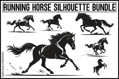Running Horse Silhouette Clipart Set