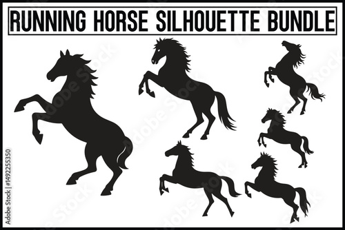 Running Horse Silhouette Clipart Set