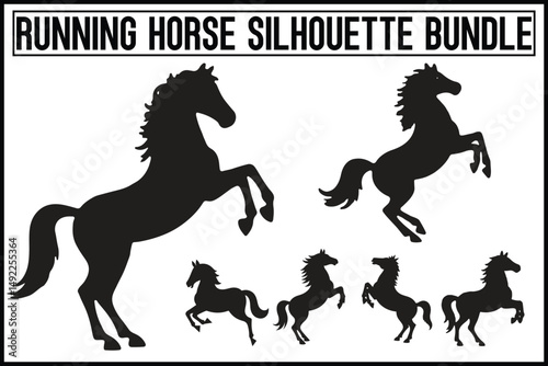 Running Horse Silhouette Clipart Set