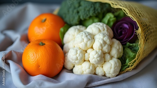 Vibrant Vegetable Bouquet: Oranges, Cauliflower, Broccoli & Rose