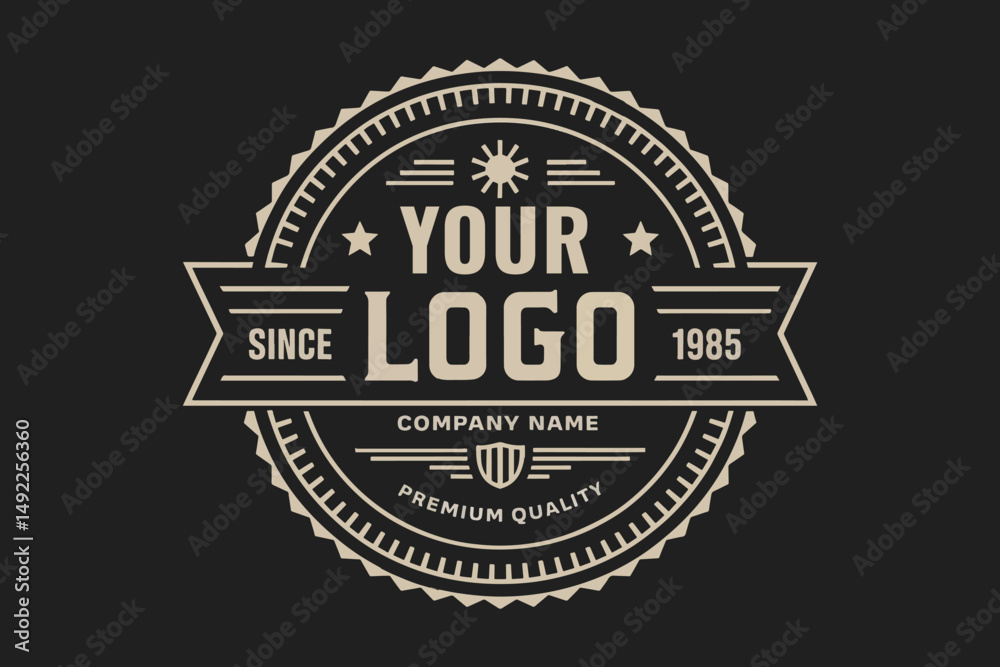 Fototapeta premium Vintage badge. Retro brand name logo badges, company label and hipster frame vector illustration set for logo usage