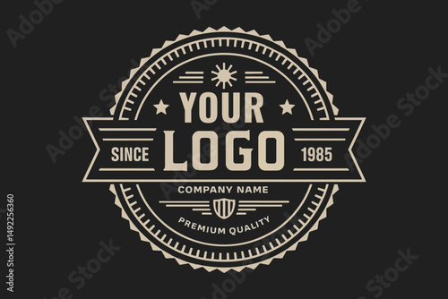 Vintage badge. Retro brand name logo badges, company label and hipster frame vector illustration set for logo usage