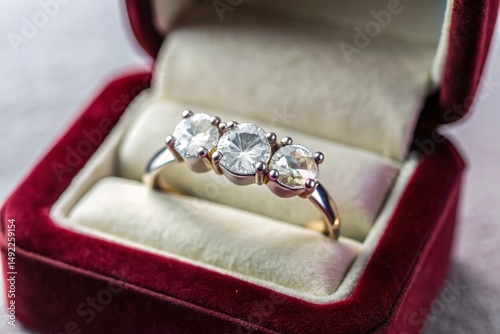 A ring with three blue stones and a diamond in the middle