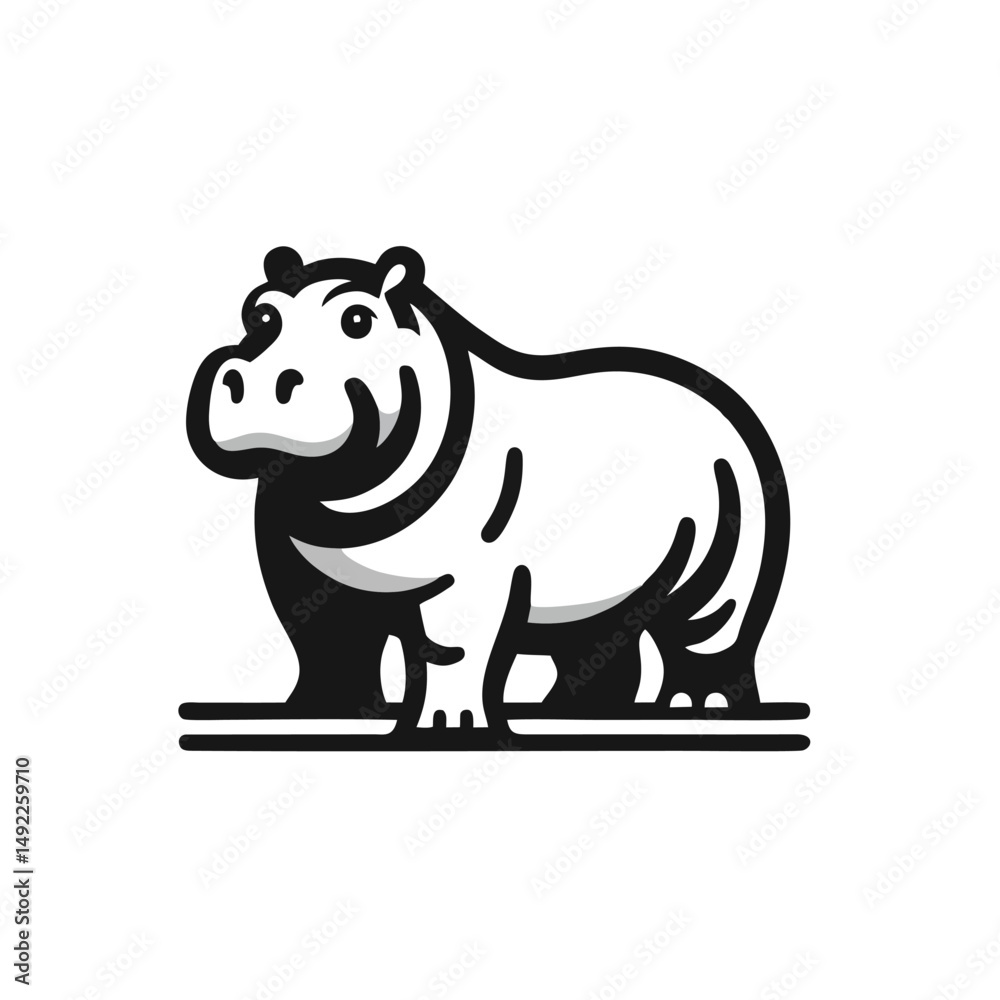 Obraz premium Modern Hippo Logo, Flat Style, Standing Pose, Thick Outlines