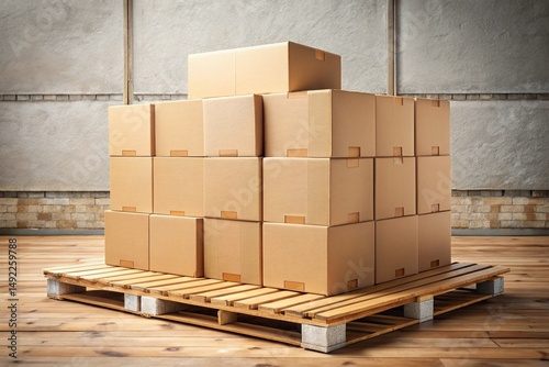 A stack of cardboard boxes on a pallet
