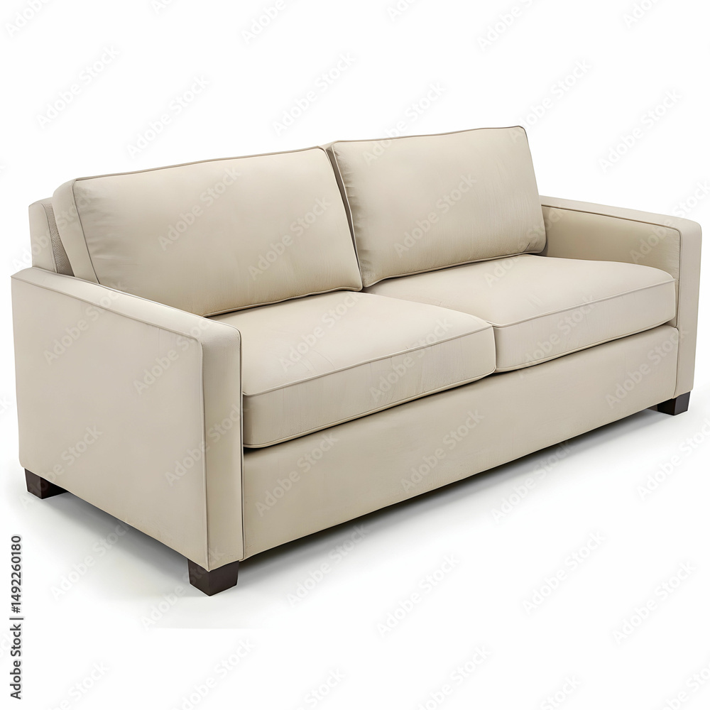Obraz premium A square arm sofa isolated on a white background, showcasing clean lines, plush cushions, and a modern design
