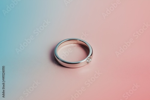 Elegant diamond engagement ring on pastel gradient background
