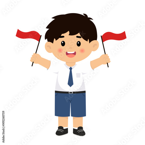 Boy Middle School Holding a Flag Illustration