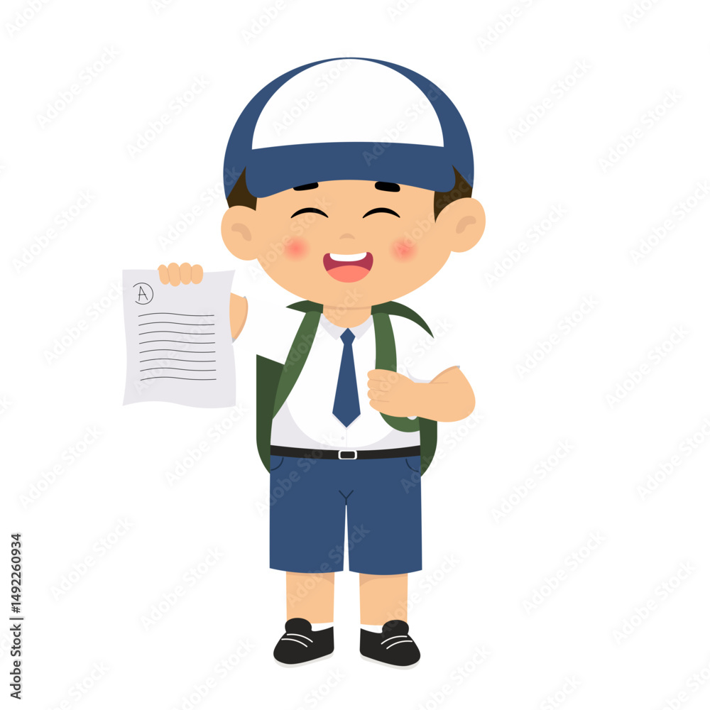 Boy Middle School Showing Exams Paper Illustration Boy Middle School Showing Exams Paper Illustration