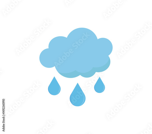 Flat Blue Rain Cloud Icon with Three Raindrops – Simple Overcast Weather Vector Illustration