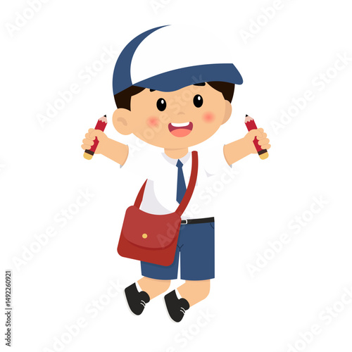 Boy Middle School Holding Pencil Illustration