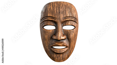 Wooden Tribal Face Mask, Ritual Carving, Decoration, cut out transparent