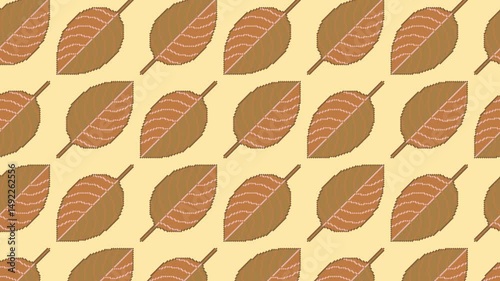 Pixel art brown leaf pattern scroll animation. Autumn background pixel art for 8-bit video game. Seamless loop animation.