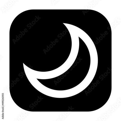 Crescent moon icon, night symbol in flat design.