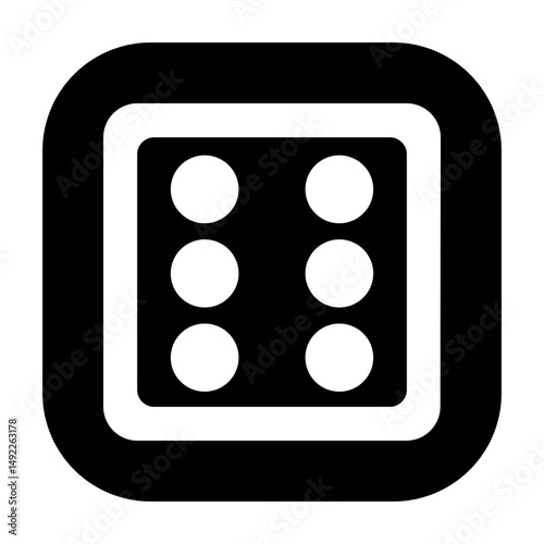 Dice with six dots, complete dice icon for games.