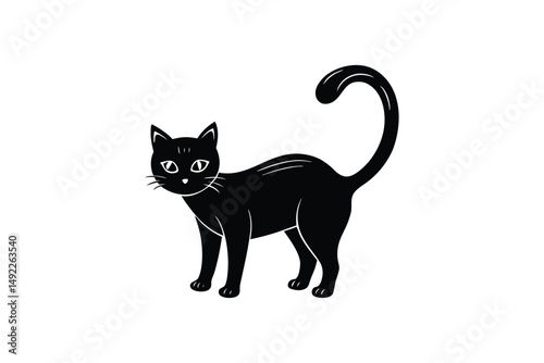 Silhouette art illustration of a black cat with arched back and curled tail.eps