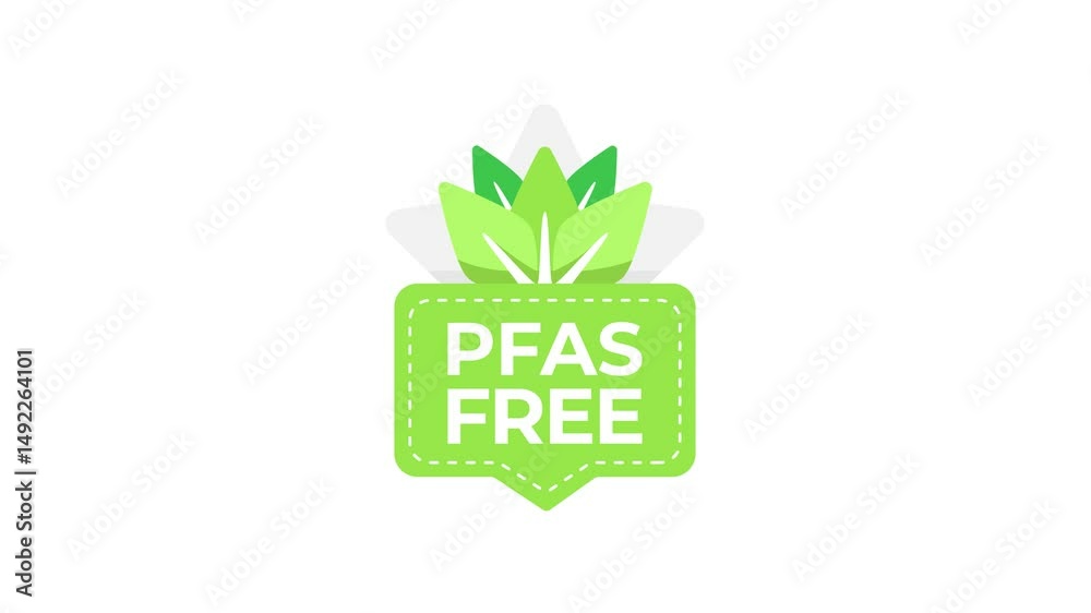 PFAS free green animated logo with white and blue background