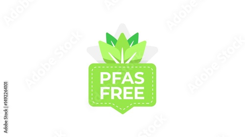 PFAS free green animated logo with white and blue background