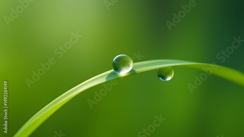Stunning Dew Drops on Green Grass Blade Macro Photography