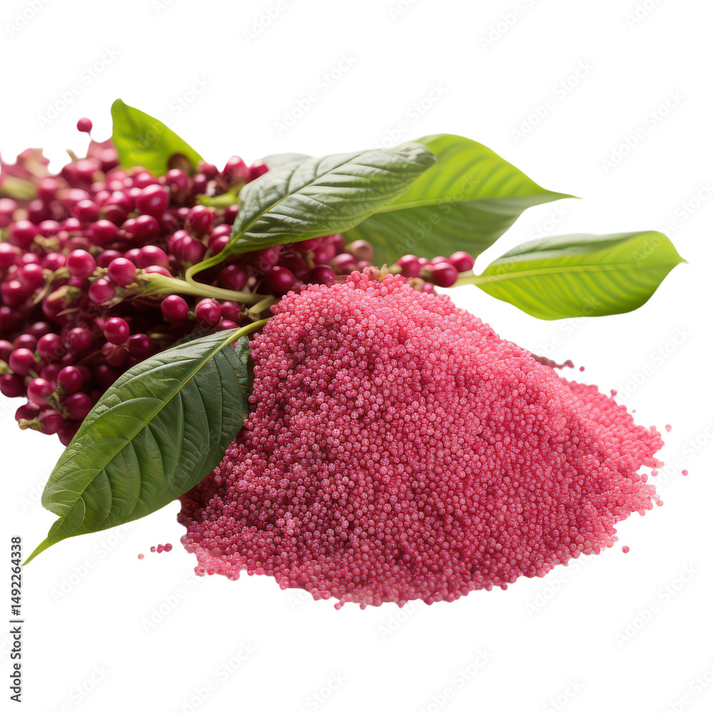 Fototapeta premium Berries and pink powder isolated on transparent background, png