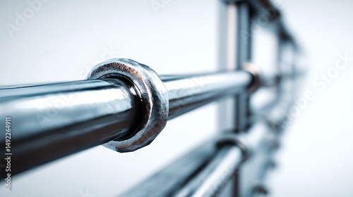 Isolated iron rods form a background for glossy metal prison bars in a 3D rendered image