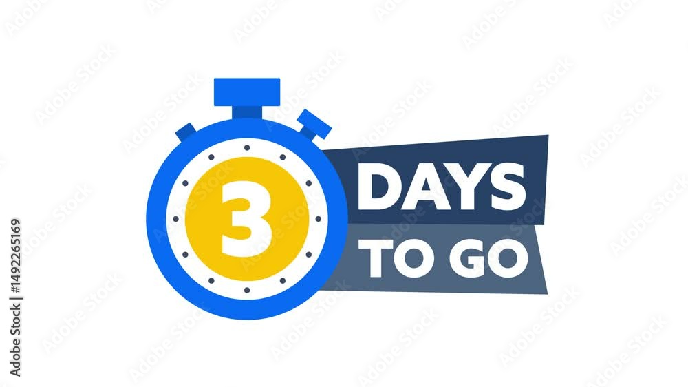 Animated countdown with a blue chronometer showing 3 days to go