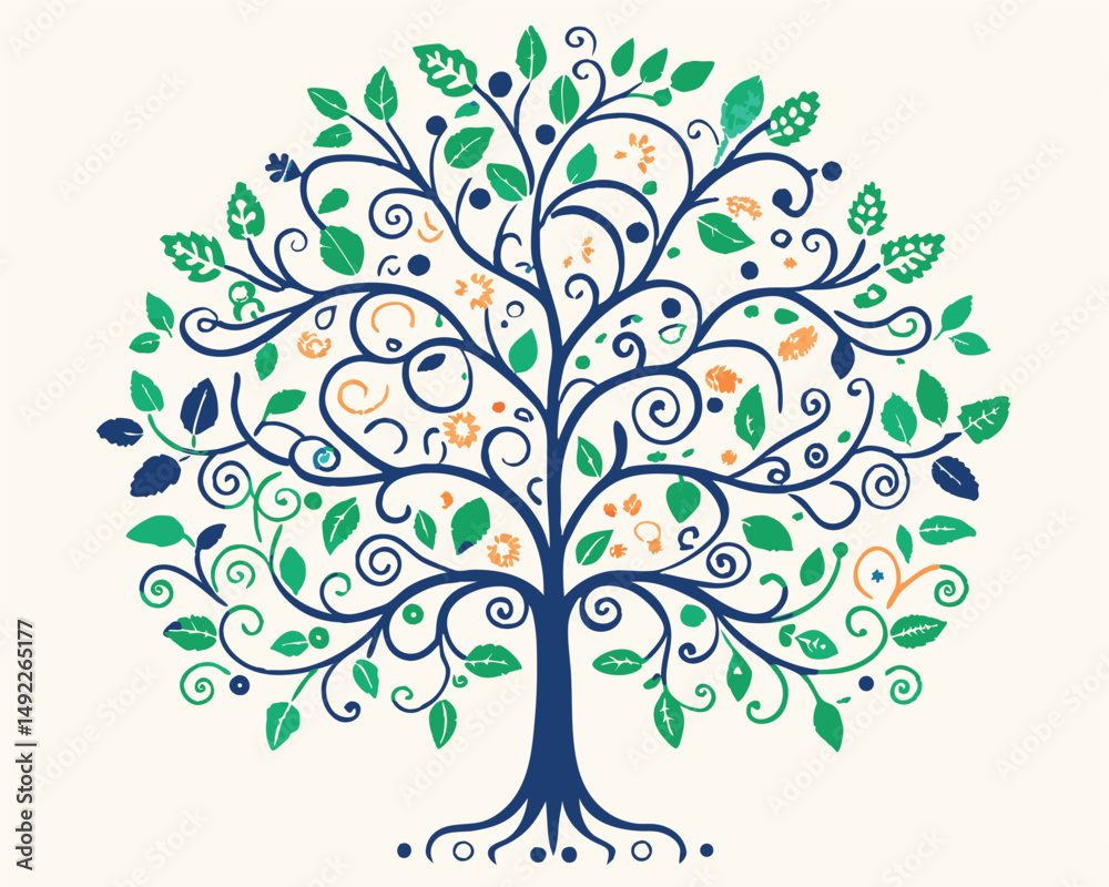 Fototapeta premium Colourful Tree With Roots or Banyan Tree Illustration Vector Art Design.