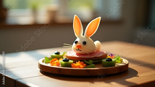 Adorable Easter Bunny Food Art: Egg & Ham Sandwich Breakfast