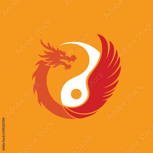  Red Dragon and White Phoenix Yin Yang Symbol
