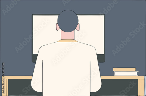 Alone with the Screen: A person engrossed in a blank monitor, pondering content. A simplistic illustration of modern isolation.