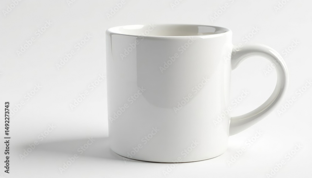 Obraz premium Large handle, sturdy ceramic mug, pristine white, white backdrop, shot, minimalist