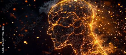 Wallpaper Mural Vibrant technology is represented by an orange and yellow neon light user icon, a 3D rendered symbol isolated against a black background Torontodigital.ca