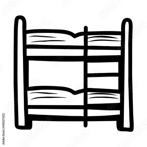Bunk beds in simple line drawing style on transparent background  