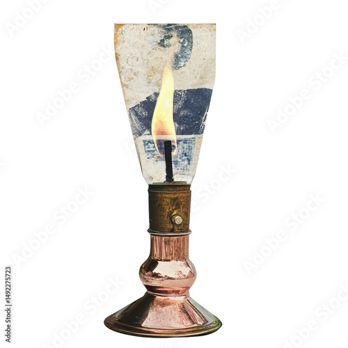 Vintage Oil Lamp with Flame and Water, cut out transparent
