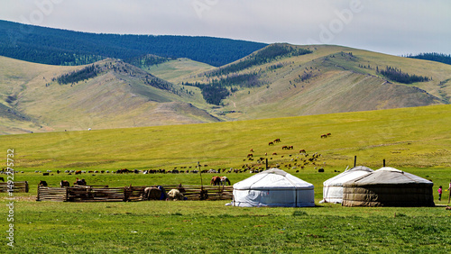 Canvas Print Mongolian Yurt and Camp of nomadic people