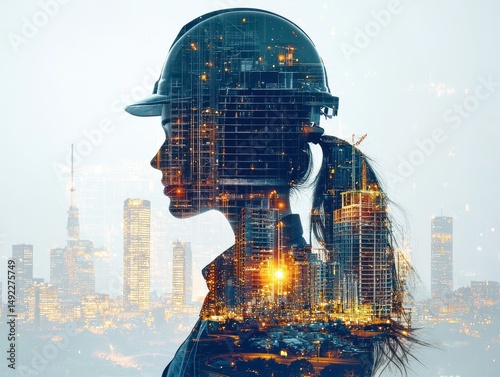 Double exposure, Engineer, designer and structural drafter and building business model