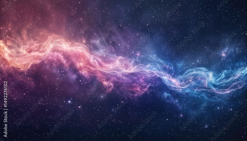 Fototapeta premium a vibrant and swirling cosmic nebula displays contrasting hues of fiery orange, deep blues, and ethereal purples against a backdrop of distant stars.