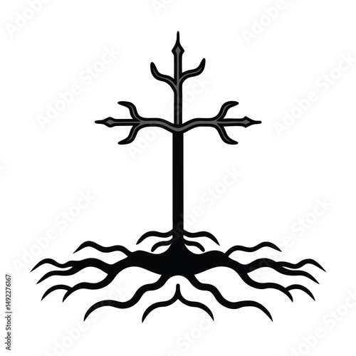 Leviathan Cross Rooted in Ash Covered Wasteland