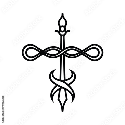 Leviathan Cross Sculpted from Black Wax