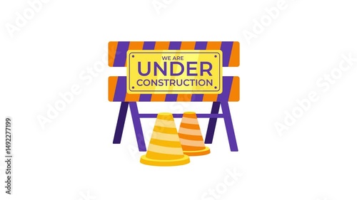 Under Construction Sign with Cones on Green Screen and White Background