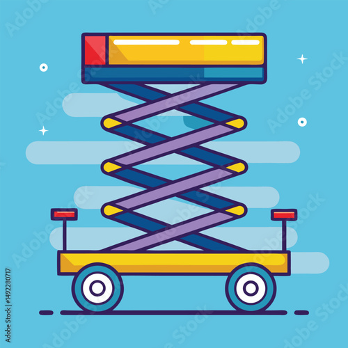 Scissor Lift Clipart – Vector Illustration of Aerial Work Platform Machinery

