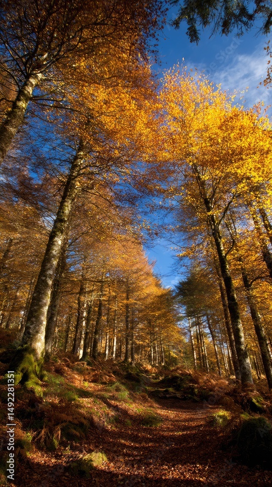 Fototapeta premium Canopy of Autumn Leaves Paints a Vivid Scene