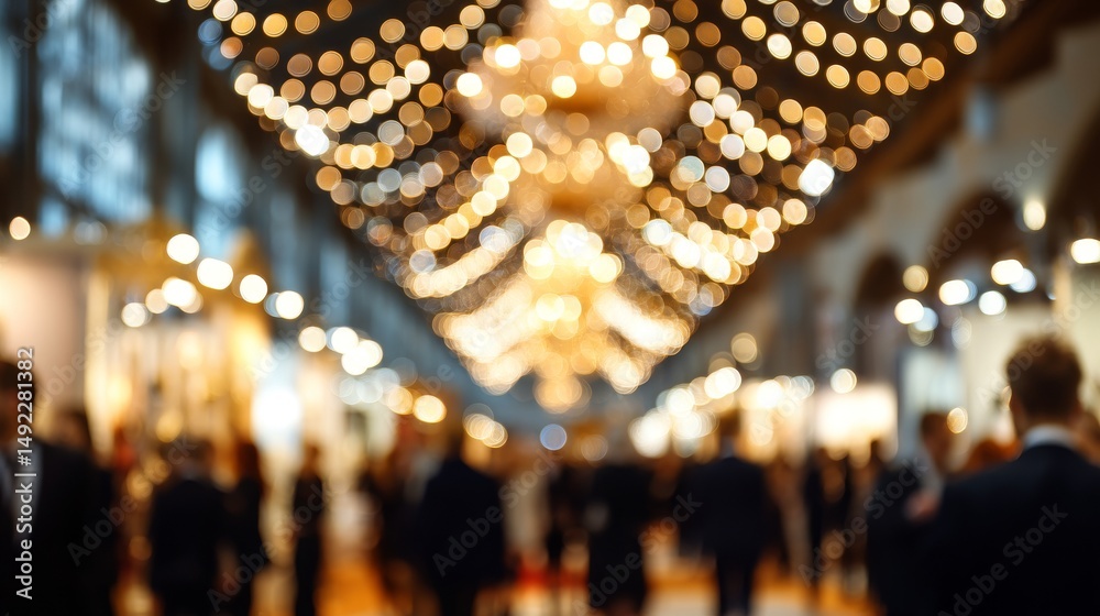 A motion-blurred image shows unnamed professionals in the business world interacting at a corporate function A motion-blurred image shows unnamed professionals in the business world interacting at a corporate function