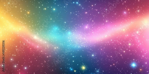 Vibrant multicolored cosmic scene filled with glowing stars and nebulae emitting soft radiant light in a vast celestial space