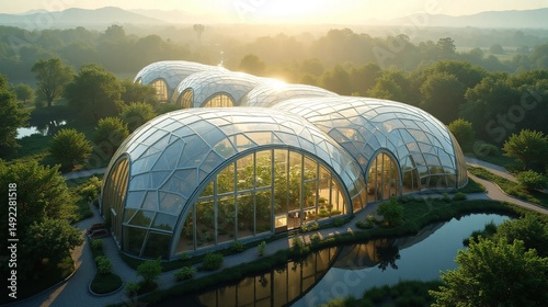 Modern Botanical Conservatory in Lush Landscape