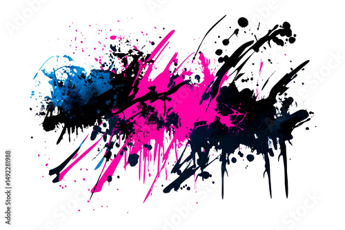 Vibrant ink splatter background, neon and blue, cut out transparent