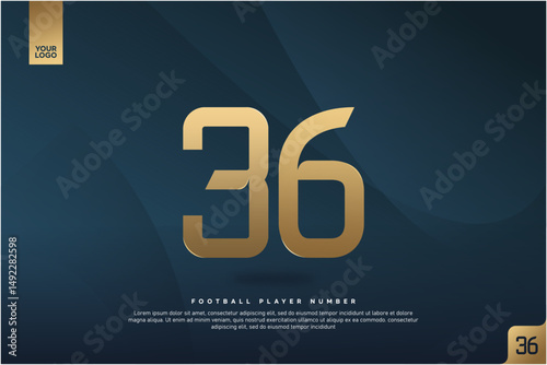 Modern Gold Number 36 on Dark Blue Background for Football Jersey Design