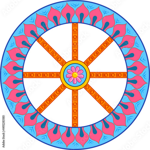 illustration of Lord Jagannath, Balabhadra and Subhadra on annual Rathayatra in Odisha festival background