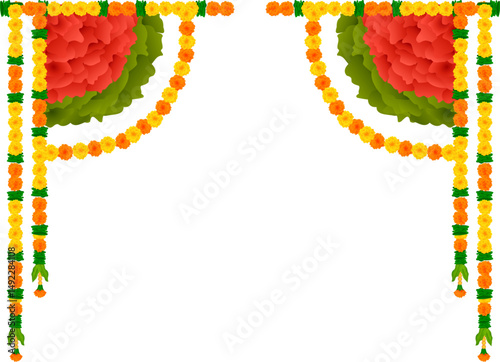 illustration of Flower garland decoration toran for Happy Diwali, Dussehra Indian Holiday festival background template for banner