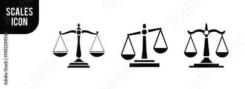 "Scales Icon Set. Justice, Weight Balance, and Measurement Vector Symbols Collection."